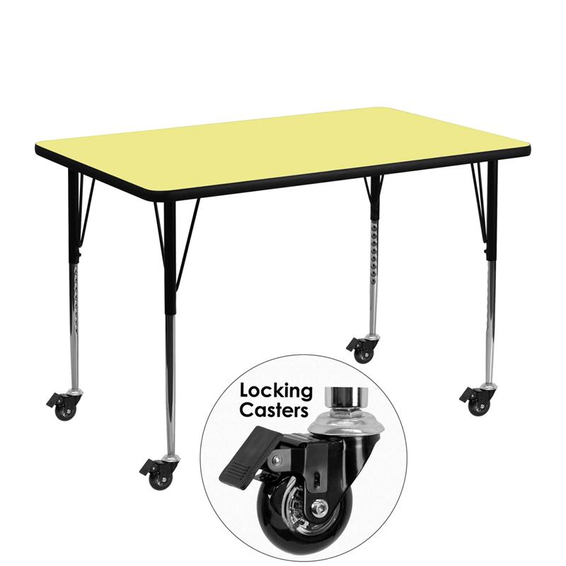 Flash Furniture Mobile 30W x 48L Rectangular Yellow Activity Table with Adjustable Legs