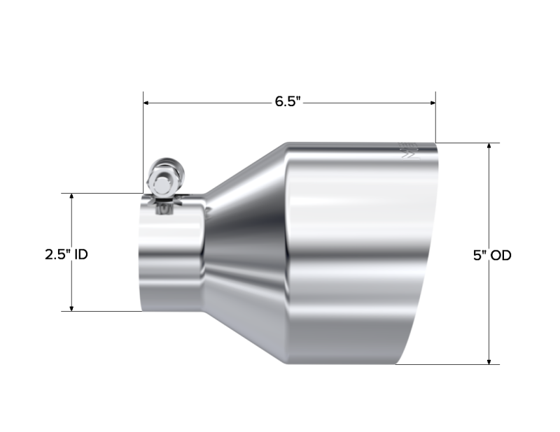 MBRP Universal T304 Stainless Steel Exhaust Tip - 2.5in ID / 5in OD / 6.5in Length Angle Cut Single Wall