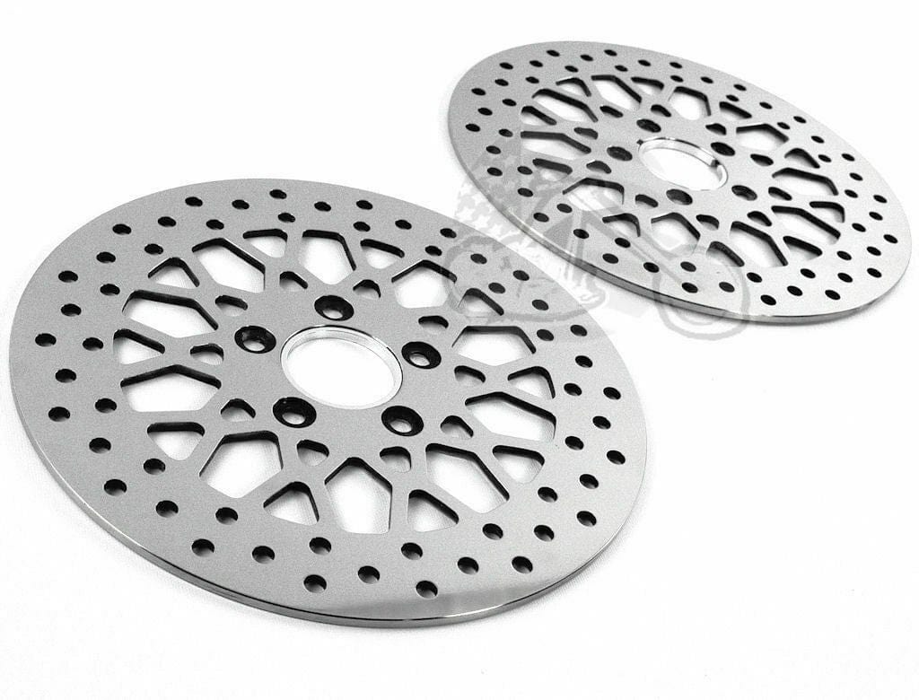 Polished 11.5 Mesh Spoke Stainless Steel Front & Rear Disc Brake Rotors Set for Harley