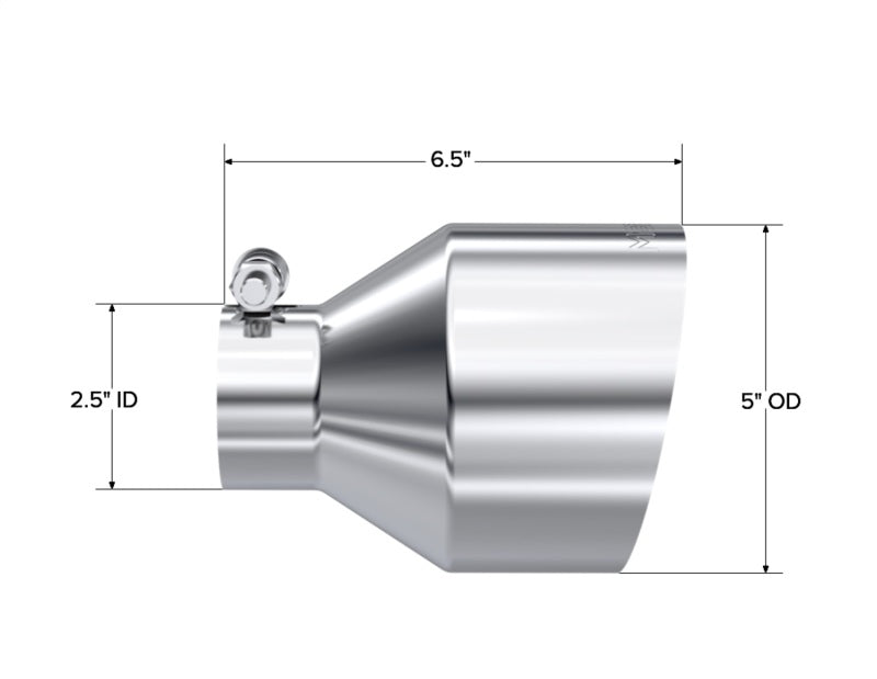 MBRP Universal T304 Stainless Steel Exhaust Tip - 2.5in ID / 5in OD / 6.5in Length Angle Cut Single Wall