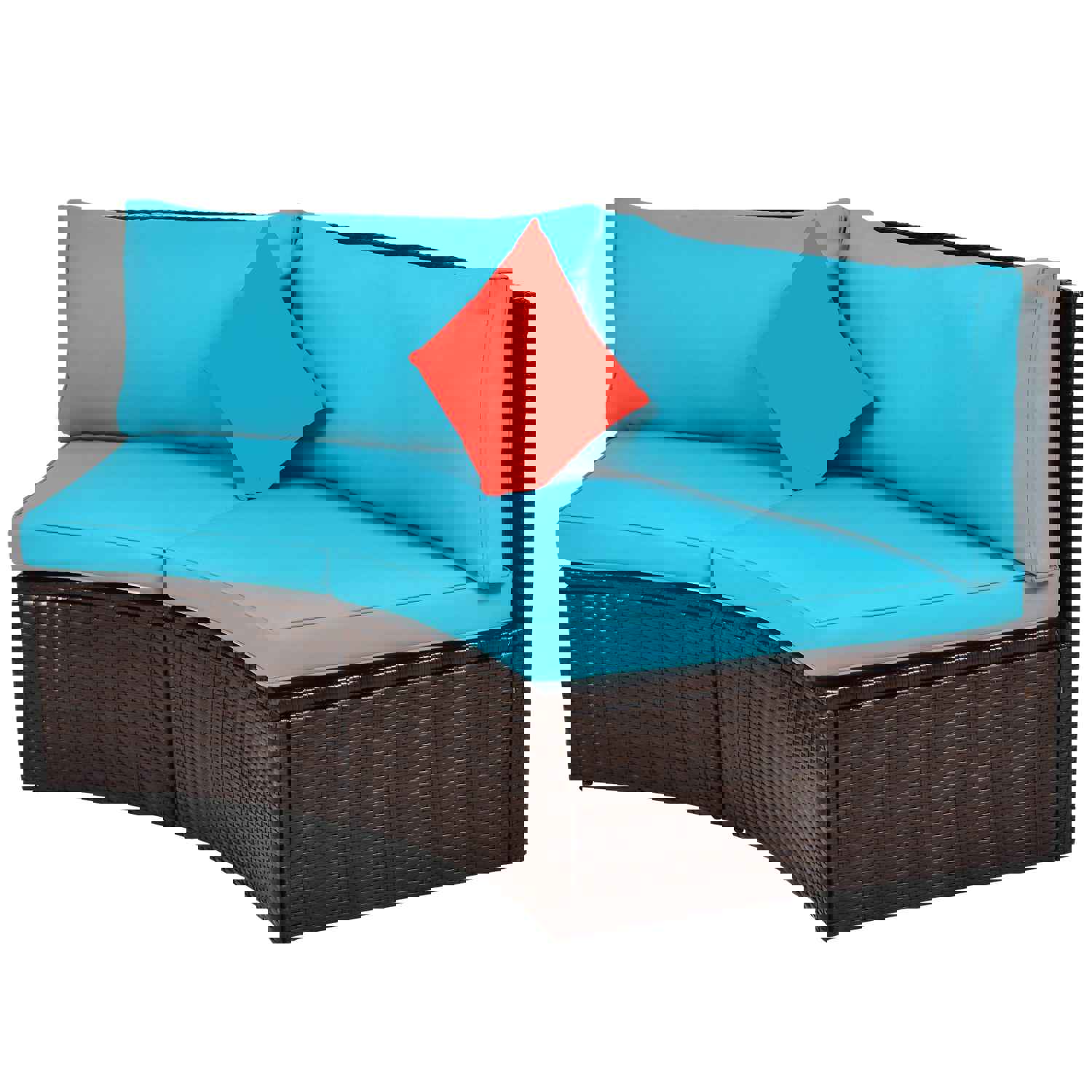 TOPMAX 4-Piece Outdoor Half-Moon Sectional Wicker Sofa Set with Coffee Table and Pillows