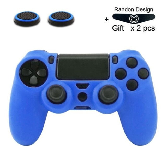 Soft Flexible Silicone Case Cover for Playstation 4 PS4 Pro Slim with LED Light Bar Sticker & 2 Thumb Grips