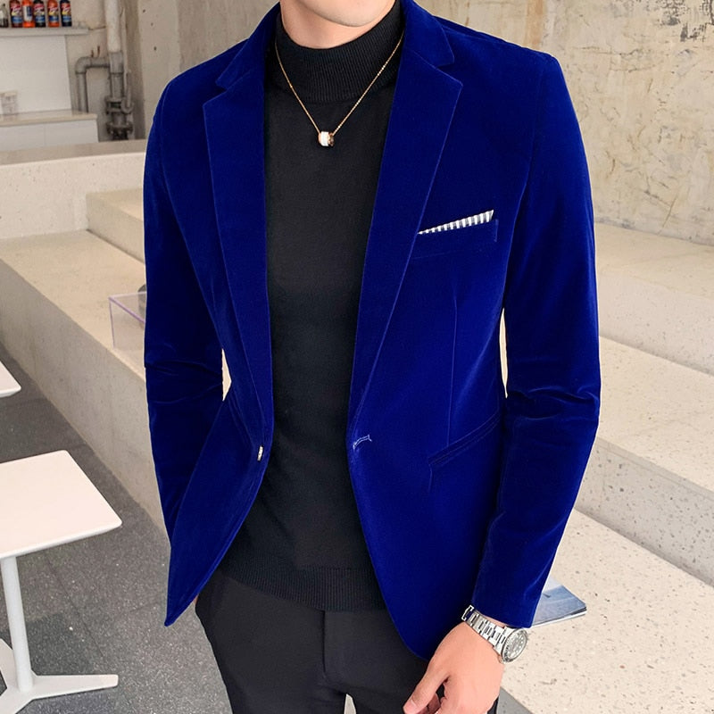 2021 Men's Golden Velvet Suit - Slim Fit Business Blazer for Wedding & Formal Occasions