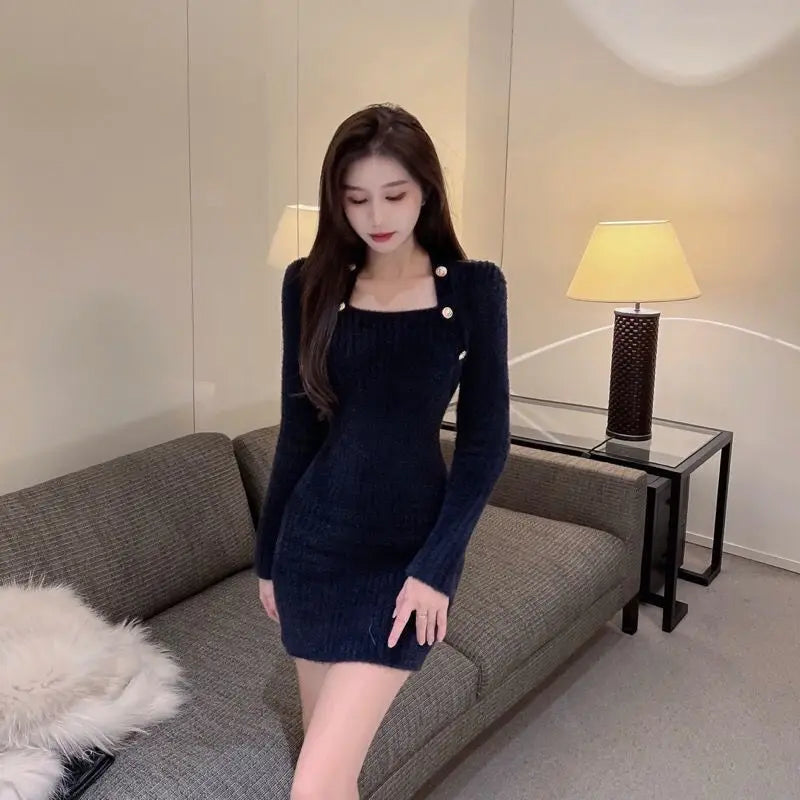 Nukty Women's Bodycon Crochet Knitted Pleated Dress