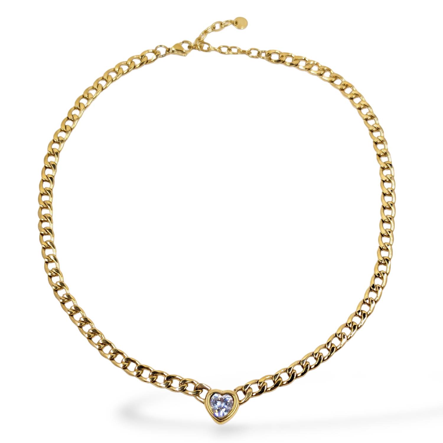 Allure of Affection Heart Necklace - Elegant Crystal Pendant with Cuban Chain
