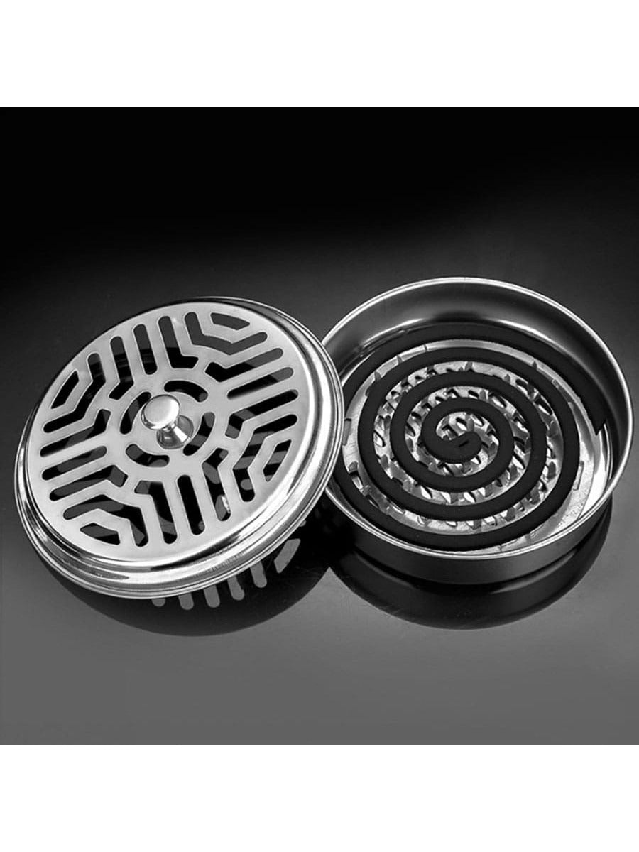 Stainless Steel Mosquito Coil Holder with Ash Tray & Lid for Indoor and Outdoor Use