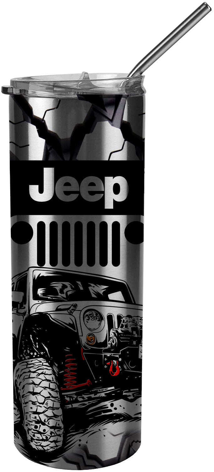 Jeep Tumbler and Car Coasters Set - Stainless Steel & Durable Sandstone