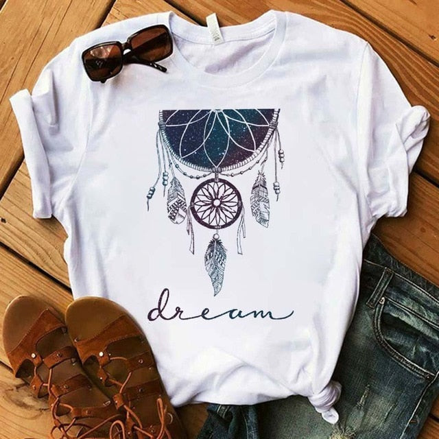 Women's Flower Dreamcatcher T-shirt - Harajuku O-Neck Casual Top