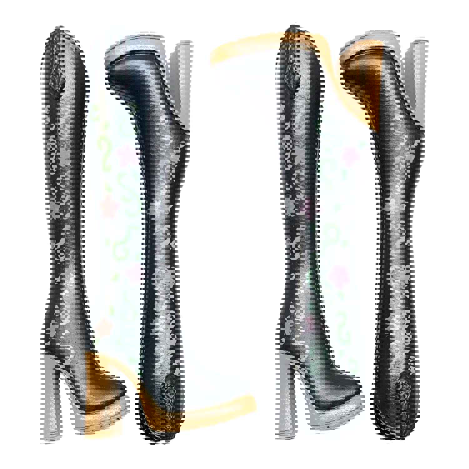 Mattel Barbie My Scene Doll Replacement Shoes Tall Black Floral Boots