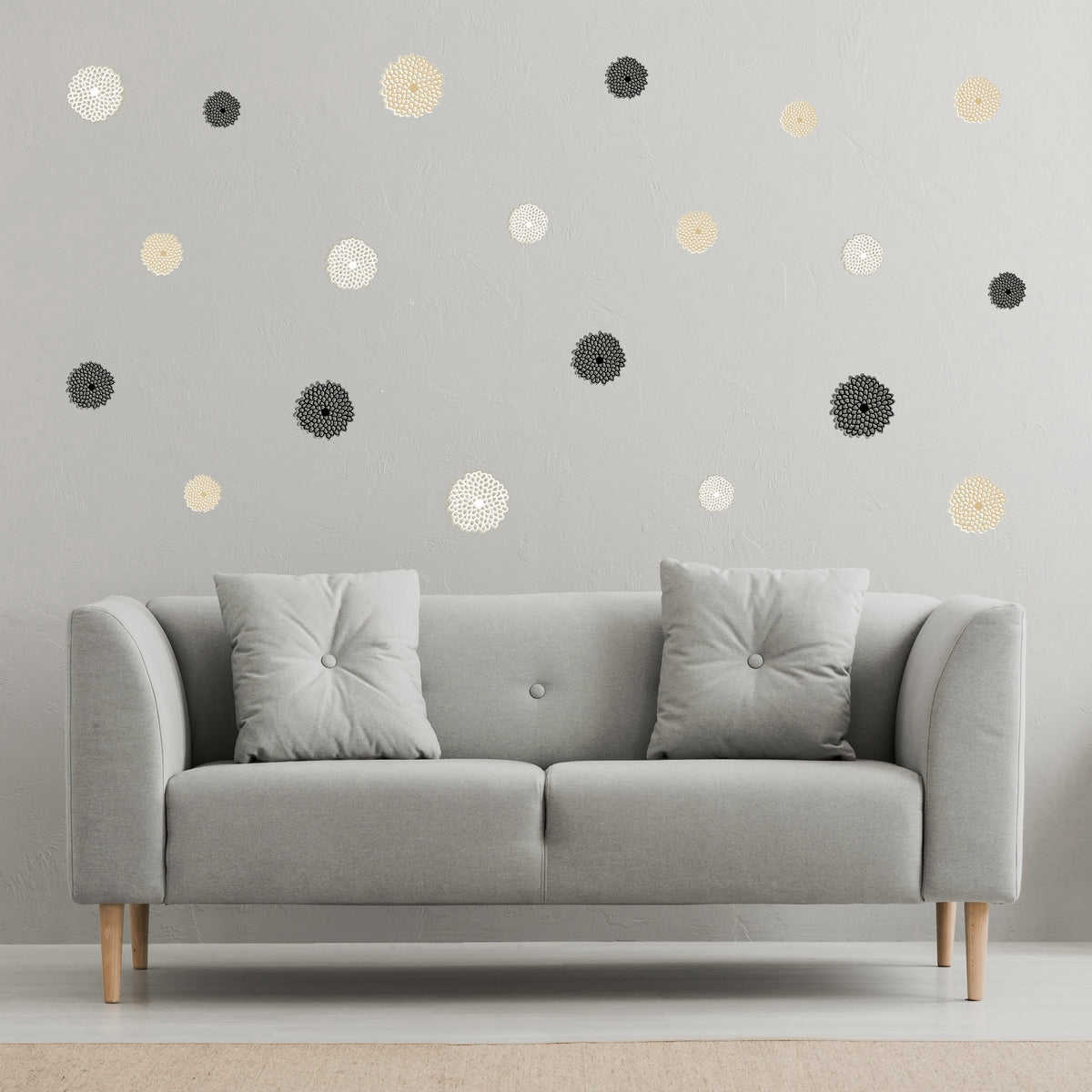 Neutral Toned Zinnia Flower Wall Decals - Easy to Apply & Remove