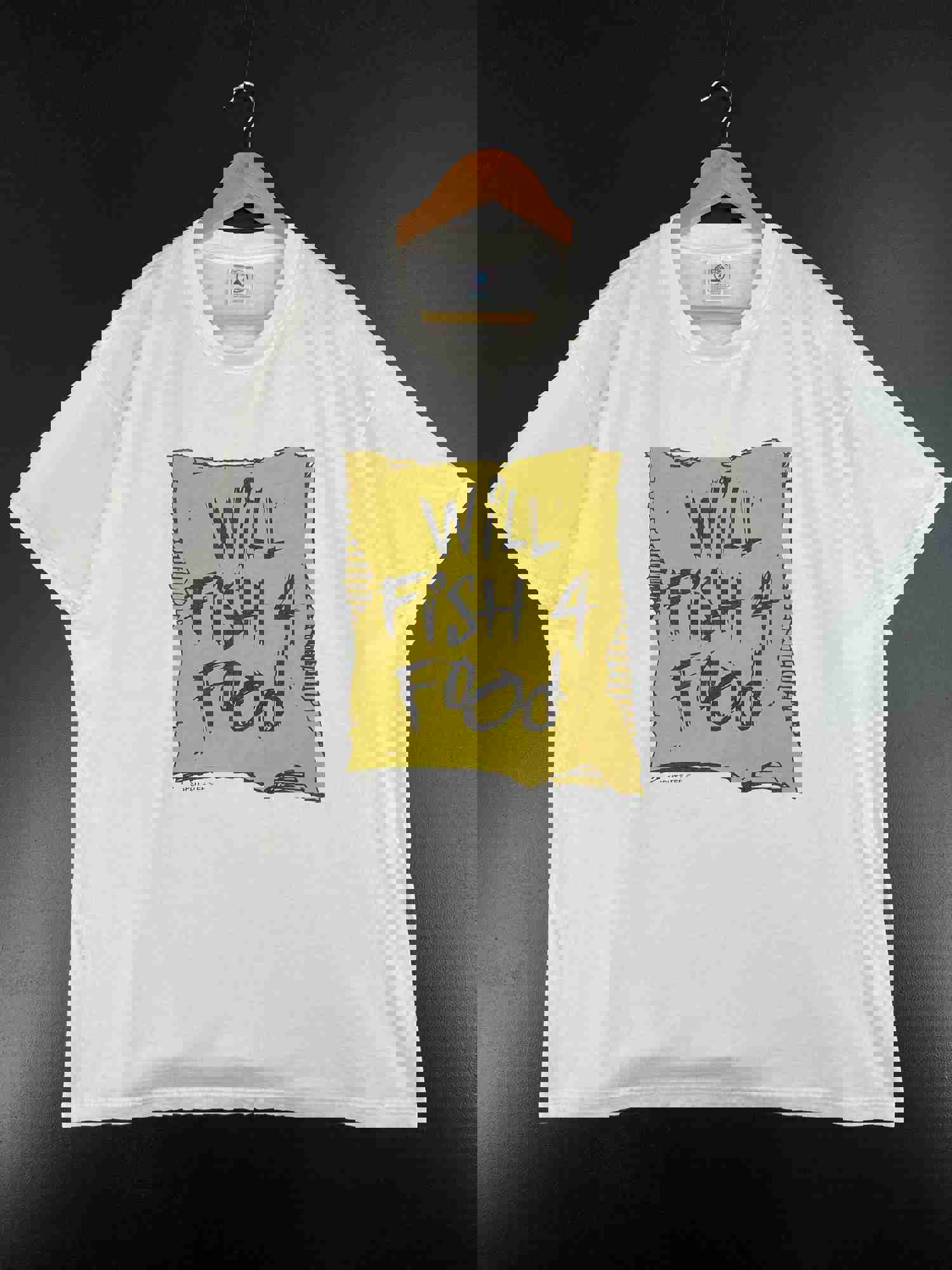 Vintage WILL FISH 4 FOOD XL White Cotton T-Shirt