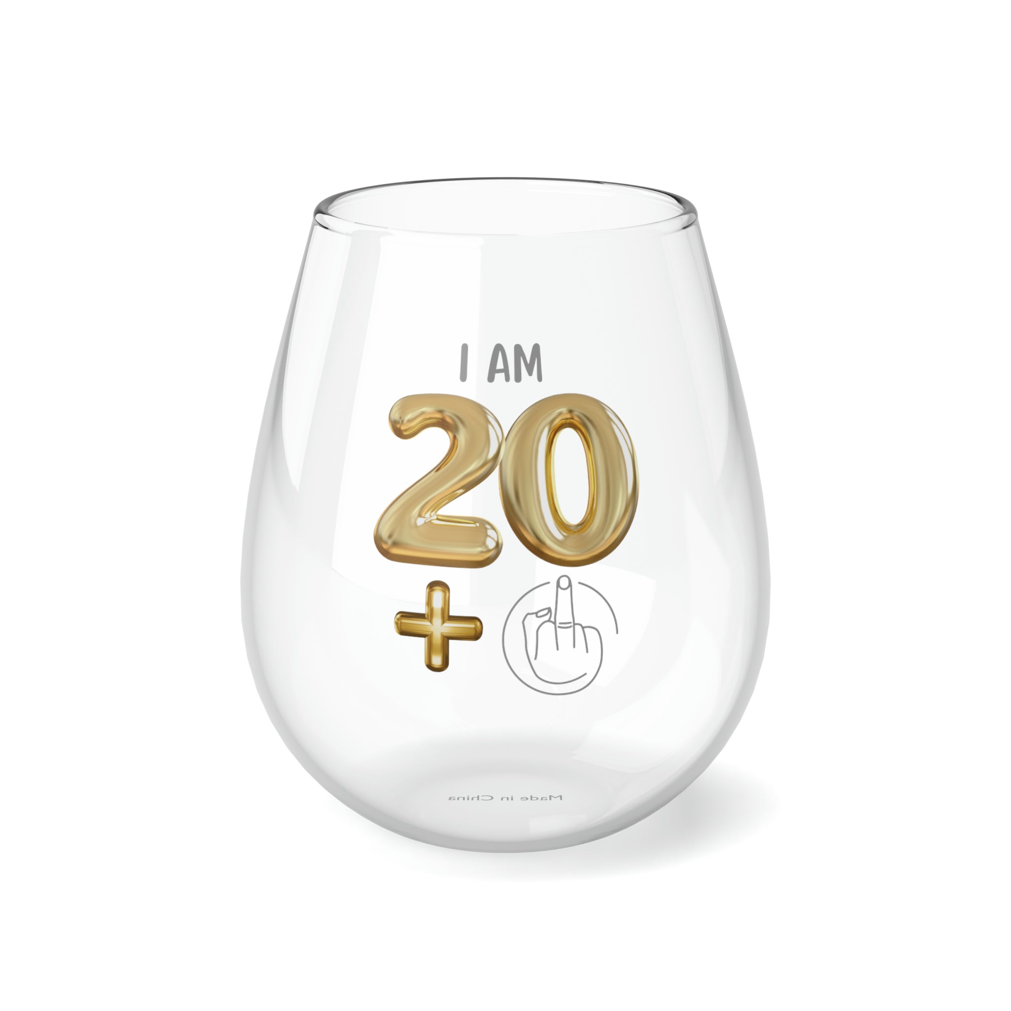21st Birthday Stemless Wine Glass - Funny Gift with Middle Finger Design