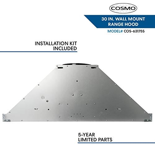 Cosmo 63175S 30 Inch 380 CFM Stainless Steel Wall Mount Kitchen Range Hood with Digital Push Control & LED Lighting