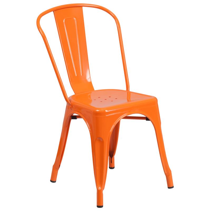 Flash Furniture Chauncey Commercial Grade 24 Round Orange Metal Indoor-Outdoor Table Set with 4 Cafe Chairs