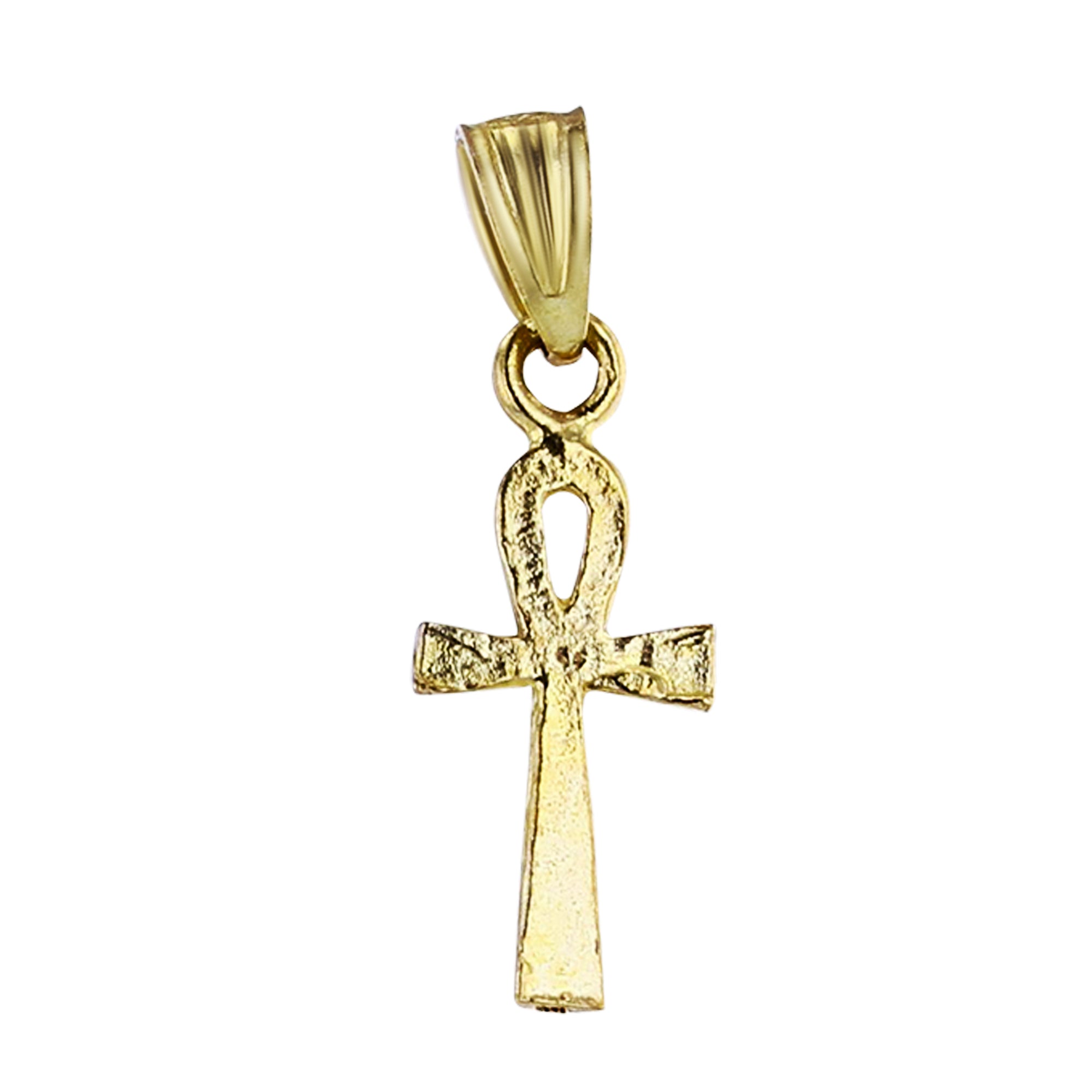 14K Yellow Gold Diamond Cut Small Ankh Cross Pendant
