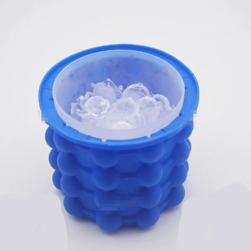 2 in 1 Large Silicone Ice Bucket Mold with Lid - Portable Space Saving Cube Maker for Kitchen, Party, Barware