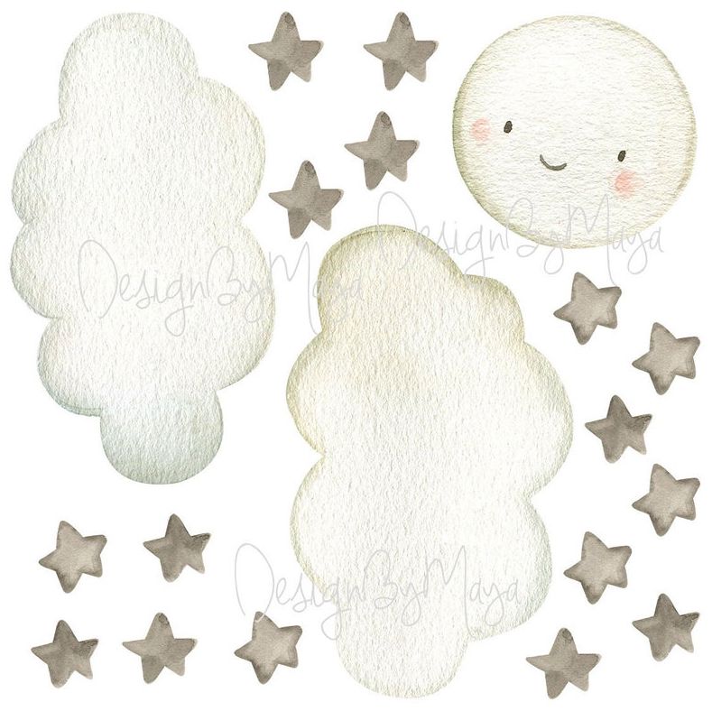 Sun, Moon, Clouds, and Stars - Fabric Nursery Wall Art Decals