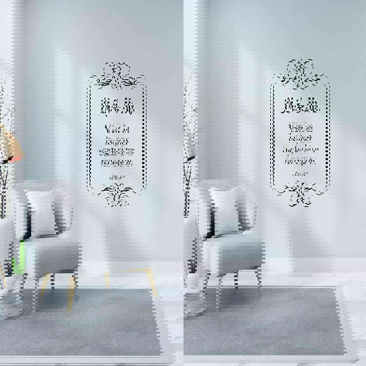 Religious Quotes Vinyl Wall Sticker - Mr and Mrs Wedding Bible Verse Decal