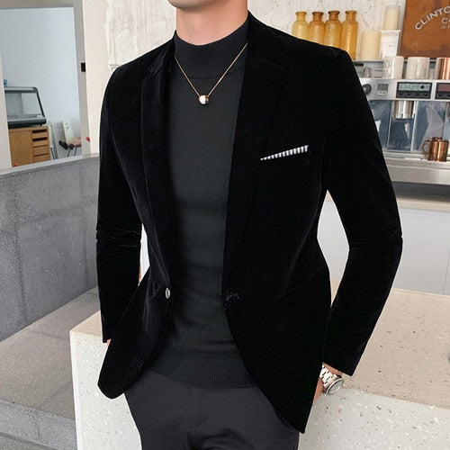 2021 Men's Golden Velvet Suit - Slim Fit Business Blazer for Wedding & Formal Occasions