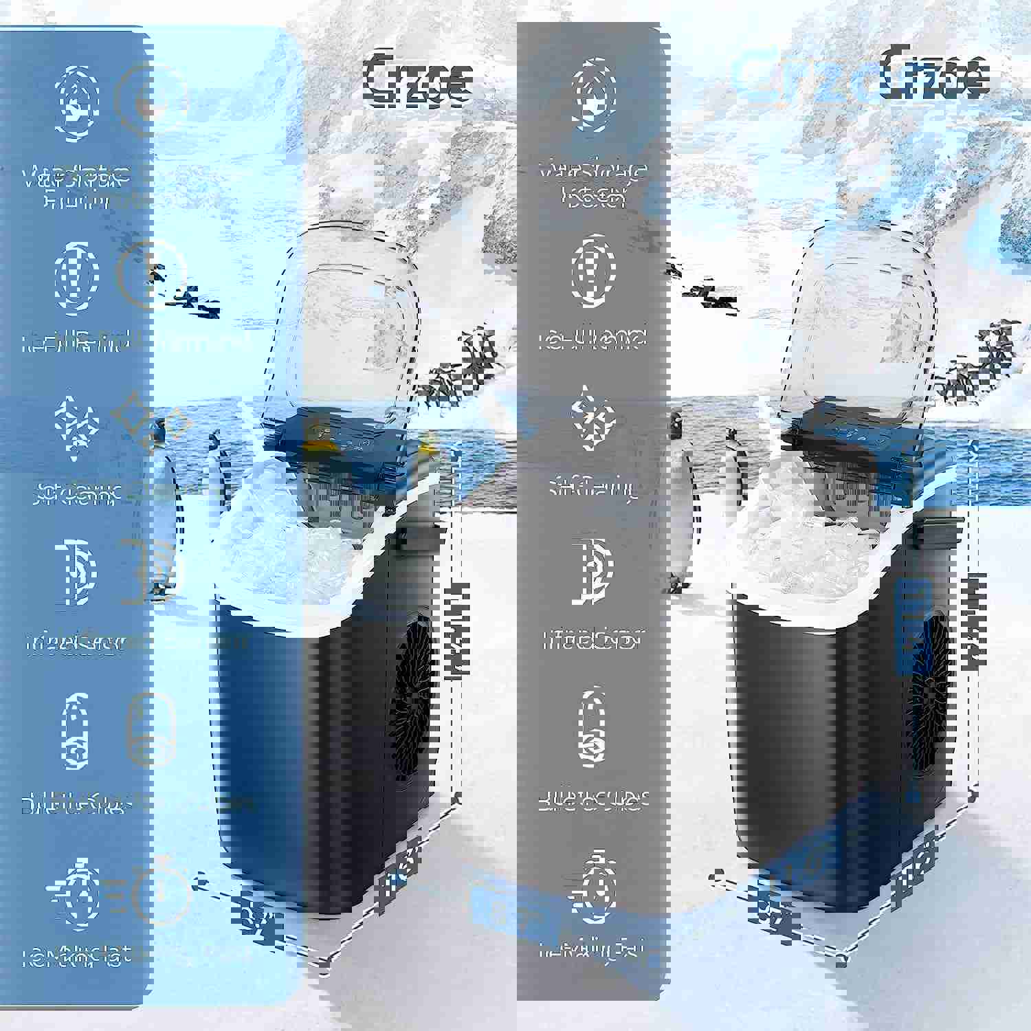 Countertop Ice Maker Machine, Portable Ice Maker with Handle, 27Lbs/24Hrs, 6Mins/9 Pcs Ice Cubes, Self-Cleaning