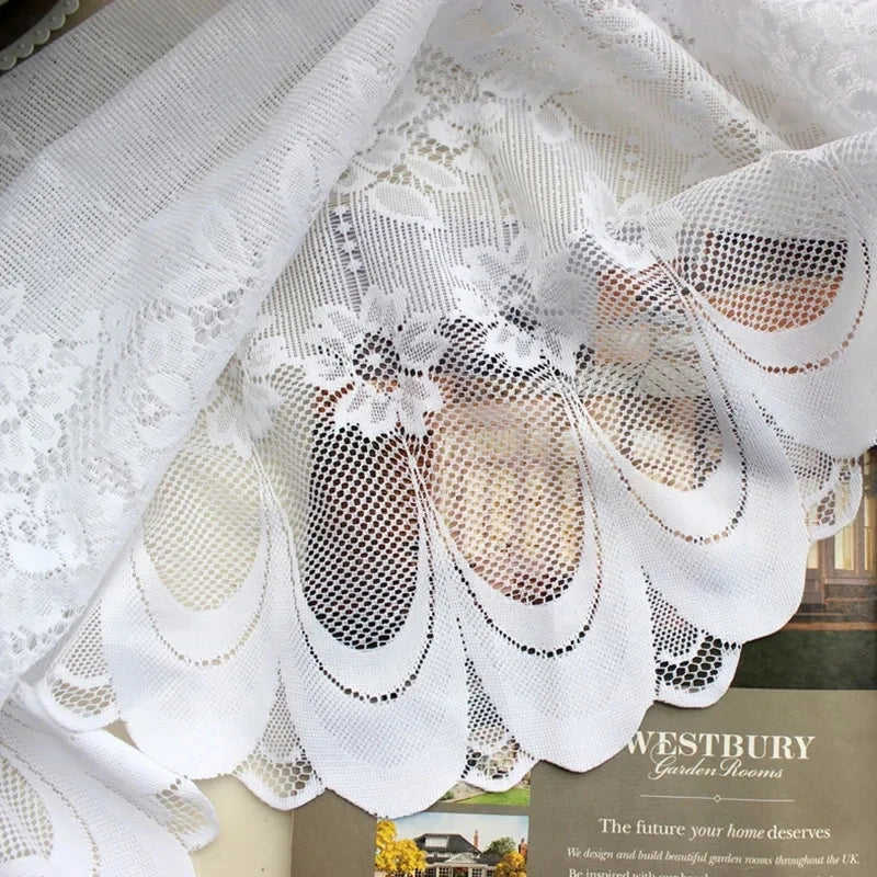 1pc White Lace Sheer Curtain for Dining Room, Kitchen, Cafe, Voile Valance Short Window Treatment