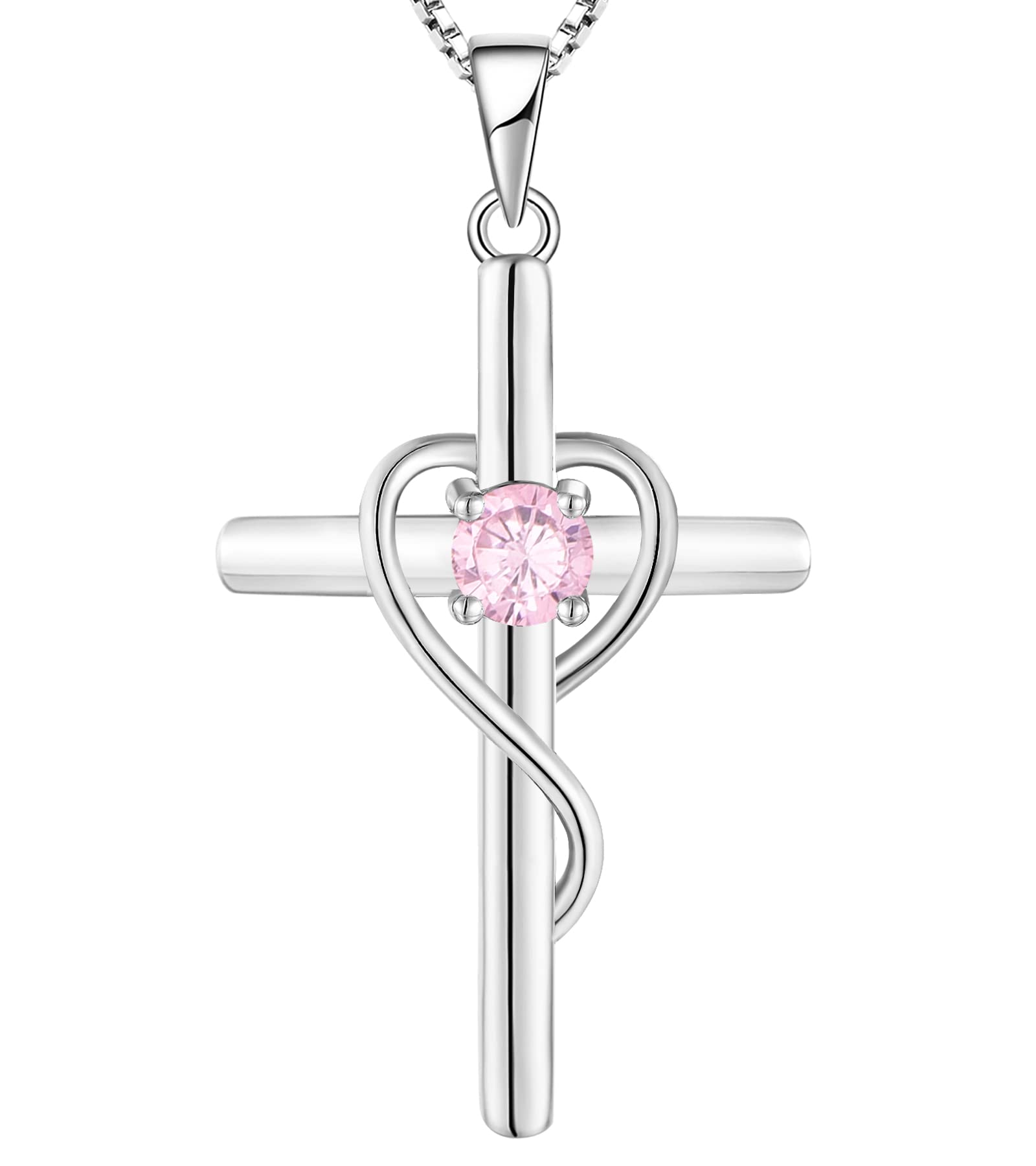 Yeelery Infinity Cross Pendant Necklace - 925 Sterling Silver with 18K White Gold Plated