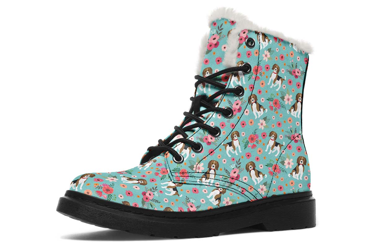 Cute Beagle Flower Winter Boots - Custom Printed Pet Boots