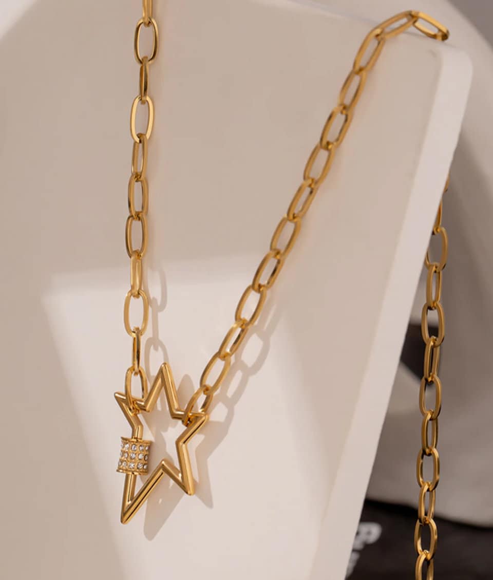Stella Carabiner Star Necklace - 18K PVD Gold Paperclip Chain