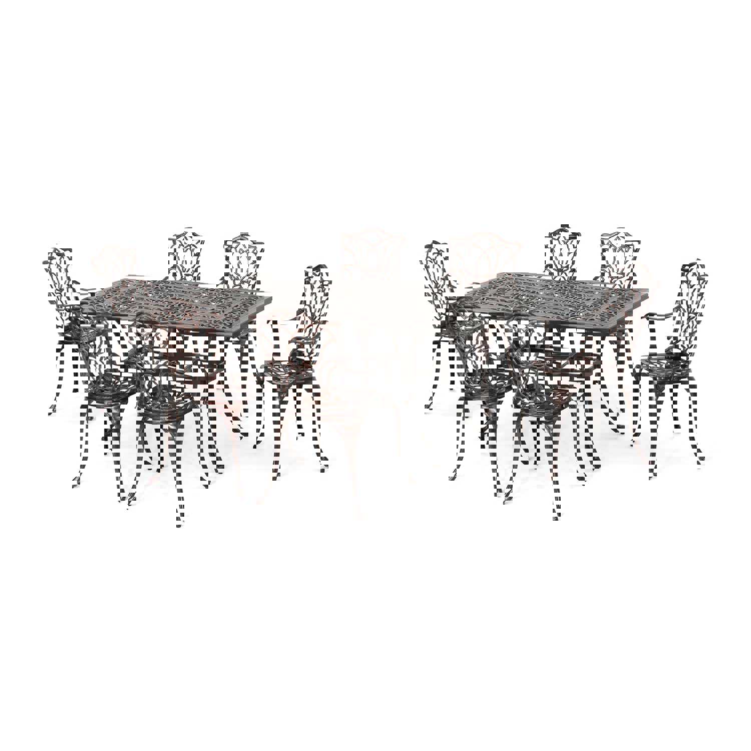 Barbara Outdoor 6-Seater Cast Aluminum Rectangular Dining Set in Shiny Copper