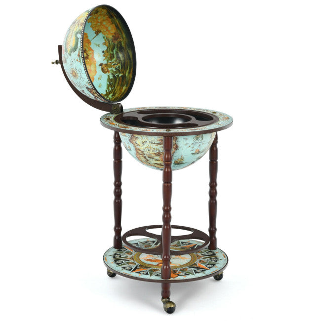17 Inch Globe Wine Bar Stand with 16th Century Italian Map Design