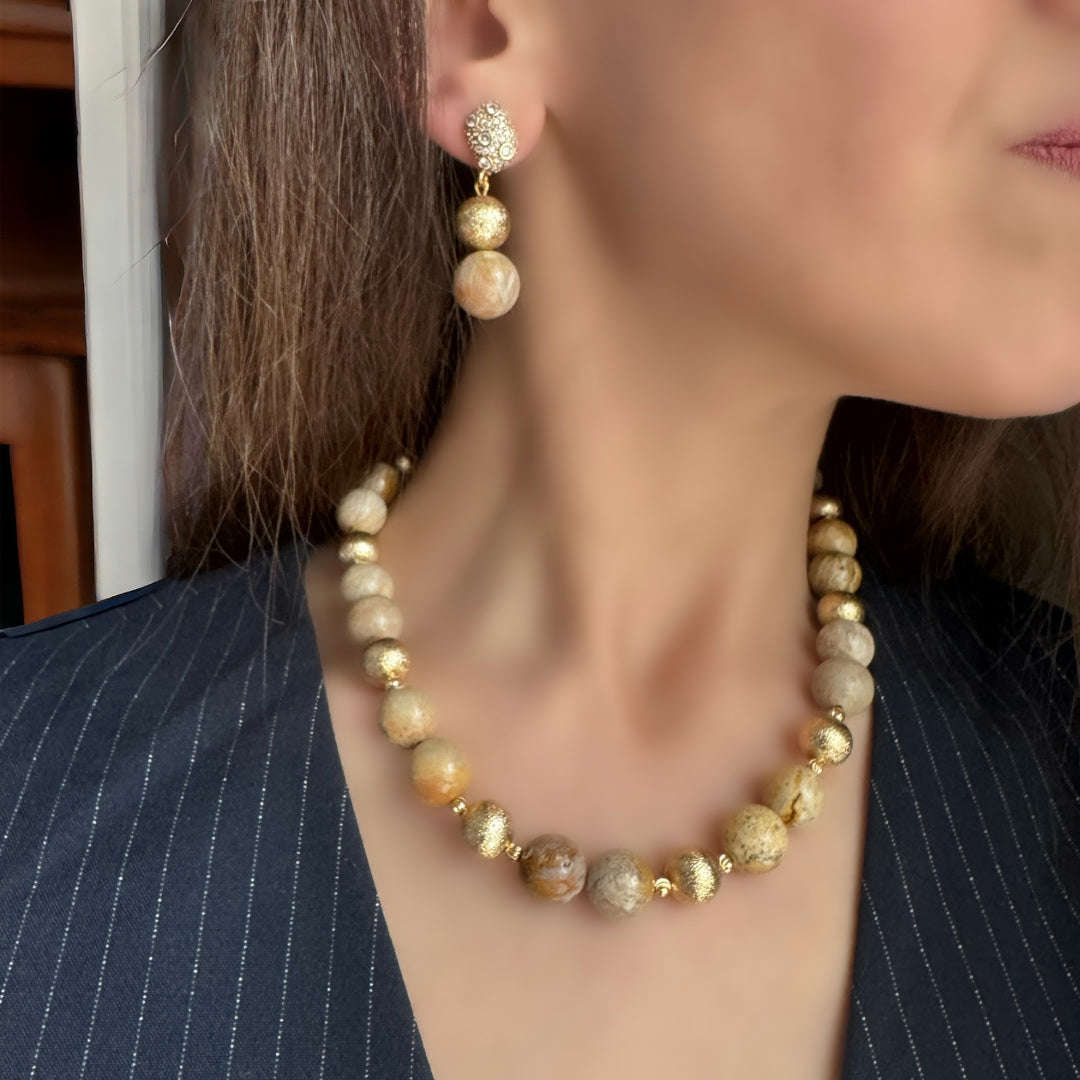 Jasper Jewelry Set - Bold Necklace, Bracelets, and Earrings