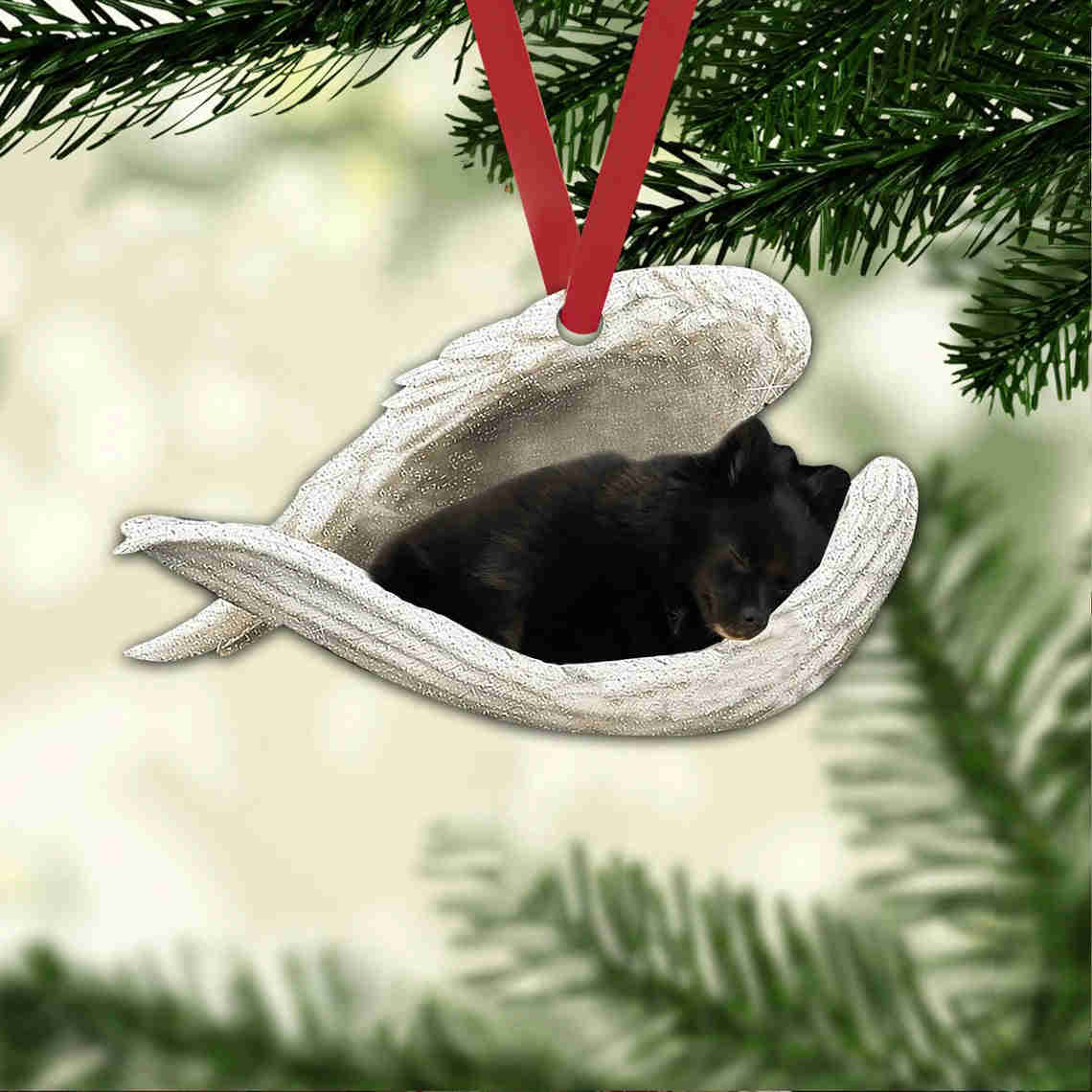 Black Pomeranian Sleeping Angel Wing - Memorial Dog Lover Rear View Mirror Car Accessory
