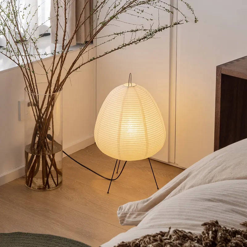 Japanese Rice Paper Lantern LED Table Lamp - Handmade Wabi-Sabi Style for Living Room, Bedroom, and Study