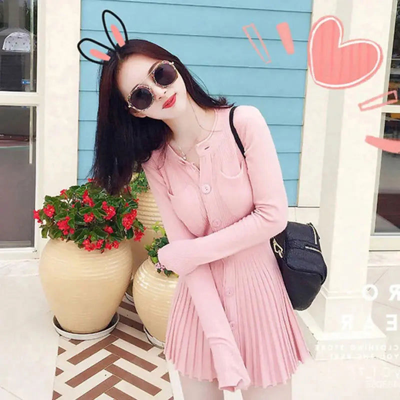 Nukty Women's Bodycon Crochet Knitted Pleated Dress