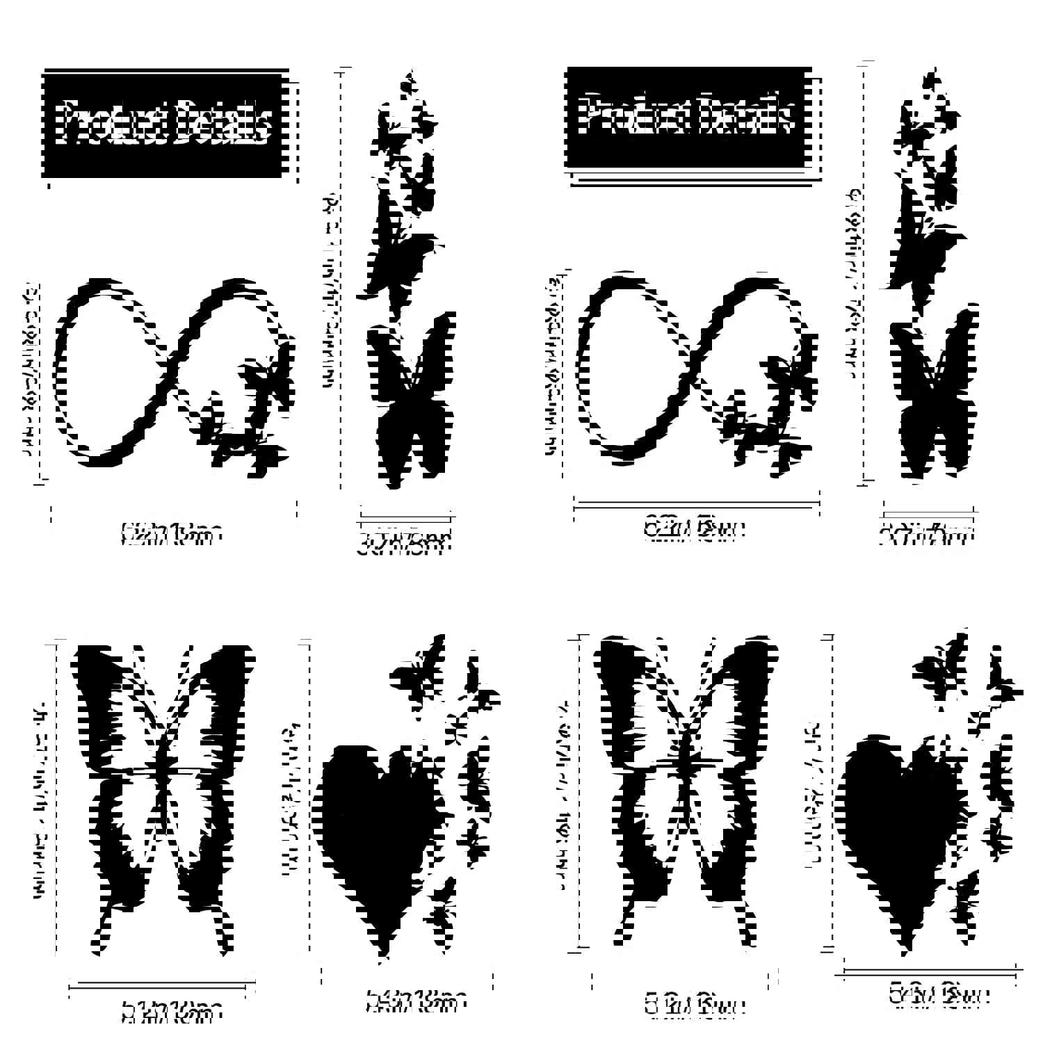 Craspire 8 Sheets 4 Style Infinity Heart & Butterfly Laser Style Plastic Adhesive Car Stickers