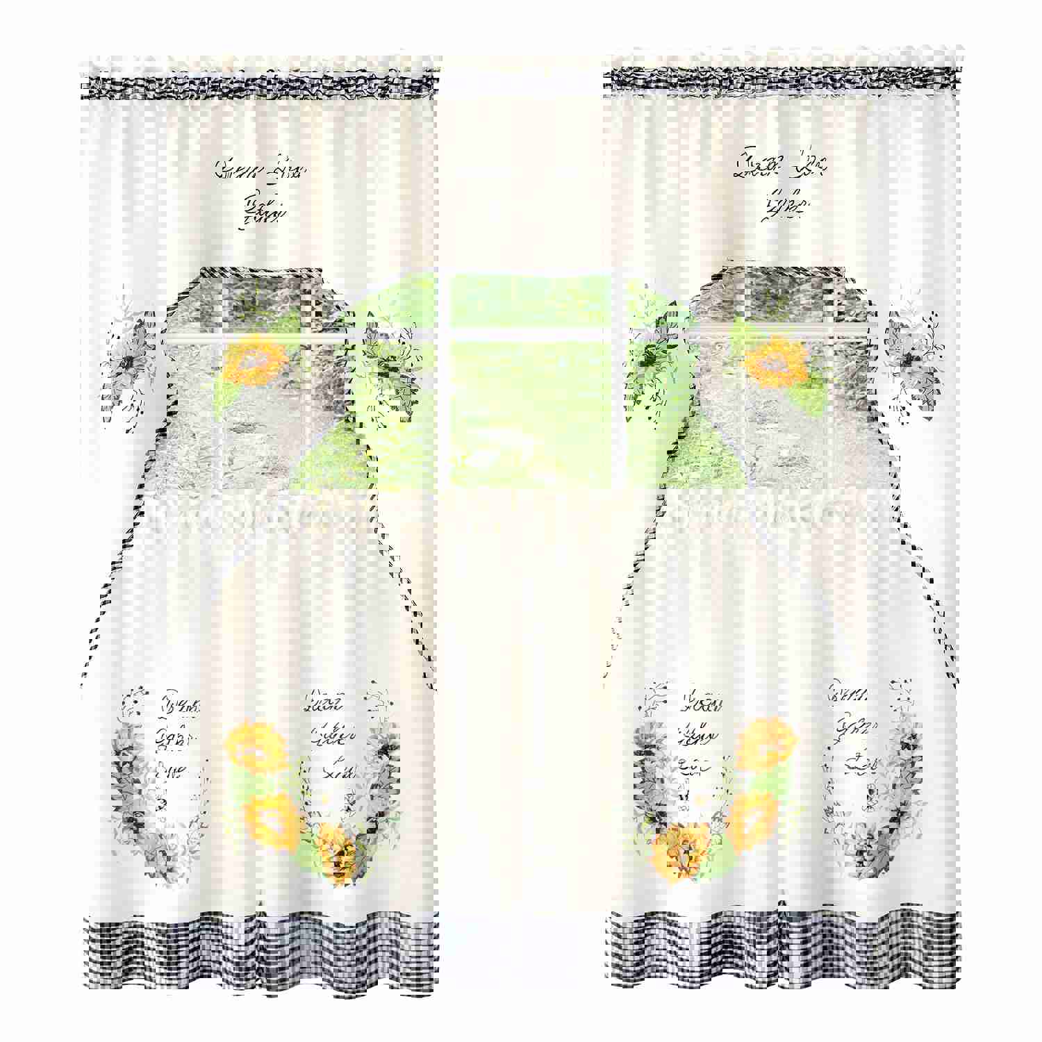 Sunflower Picnic Embellished Tier and Swag Kitchen Curtain Set, 58x36 Inches