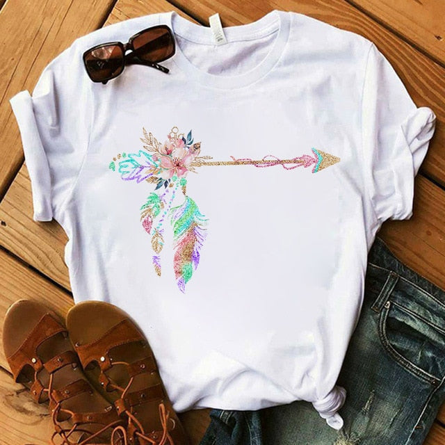 Women's Flower Dreamcatcher T-shirt - Harajuku O-Neck Casual Top