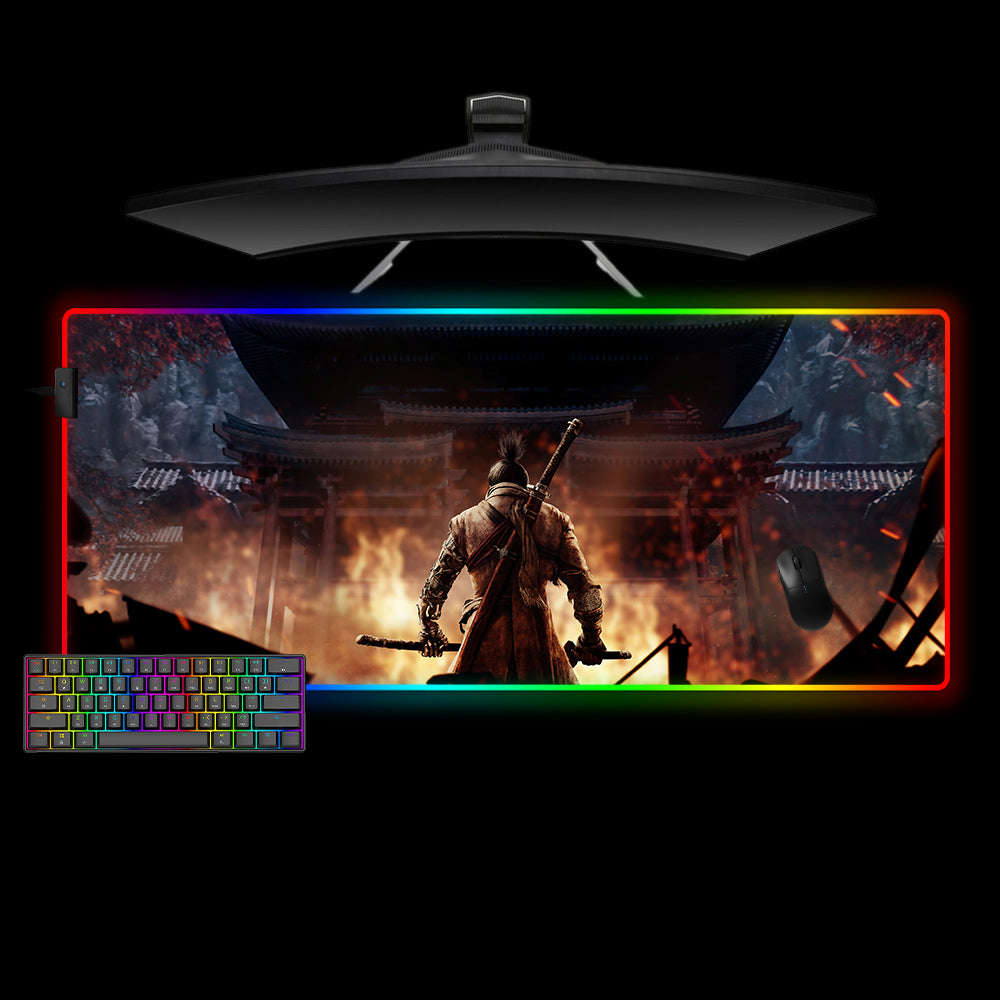 Sekiro Flames Design RGB Gaming Mouse Pad with LED Strip for Enhanced Gaming Experience
