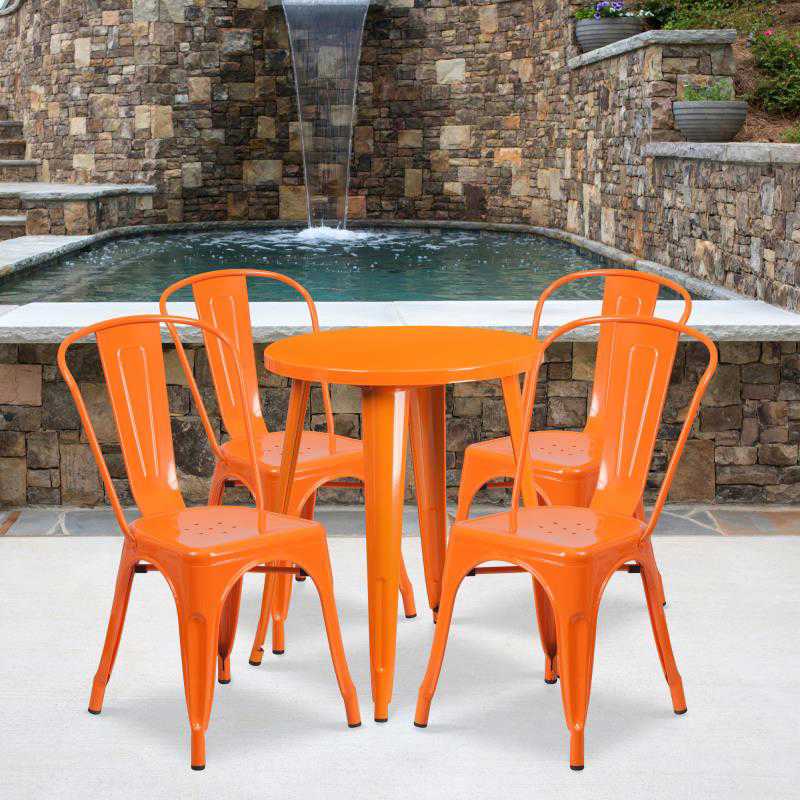 Flash Furniture Chauncey Commercial Grade 24 Round Orange Metal Indoor-Outdoor Table Set with 4 Cafe Chairs