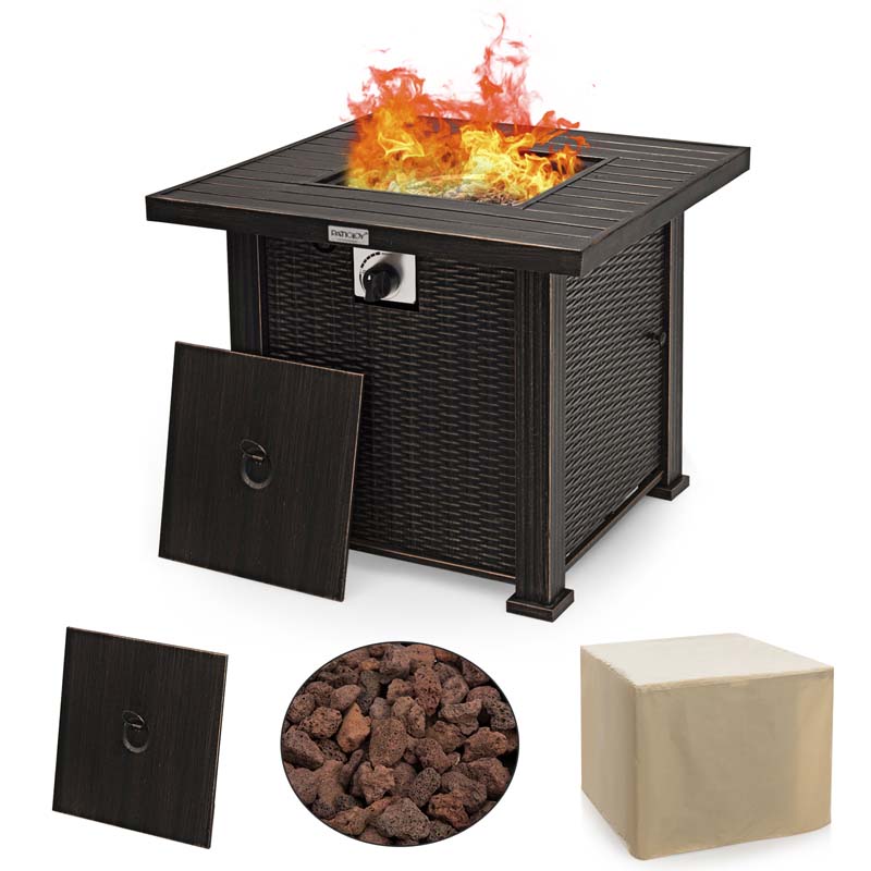 30-Inch Square Outdoor Propane Fire Pit Table with 50000 BTU Burner and Waterproof Cover