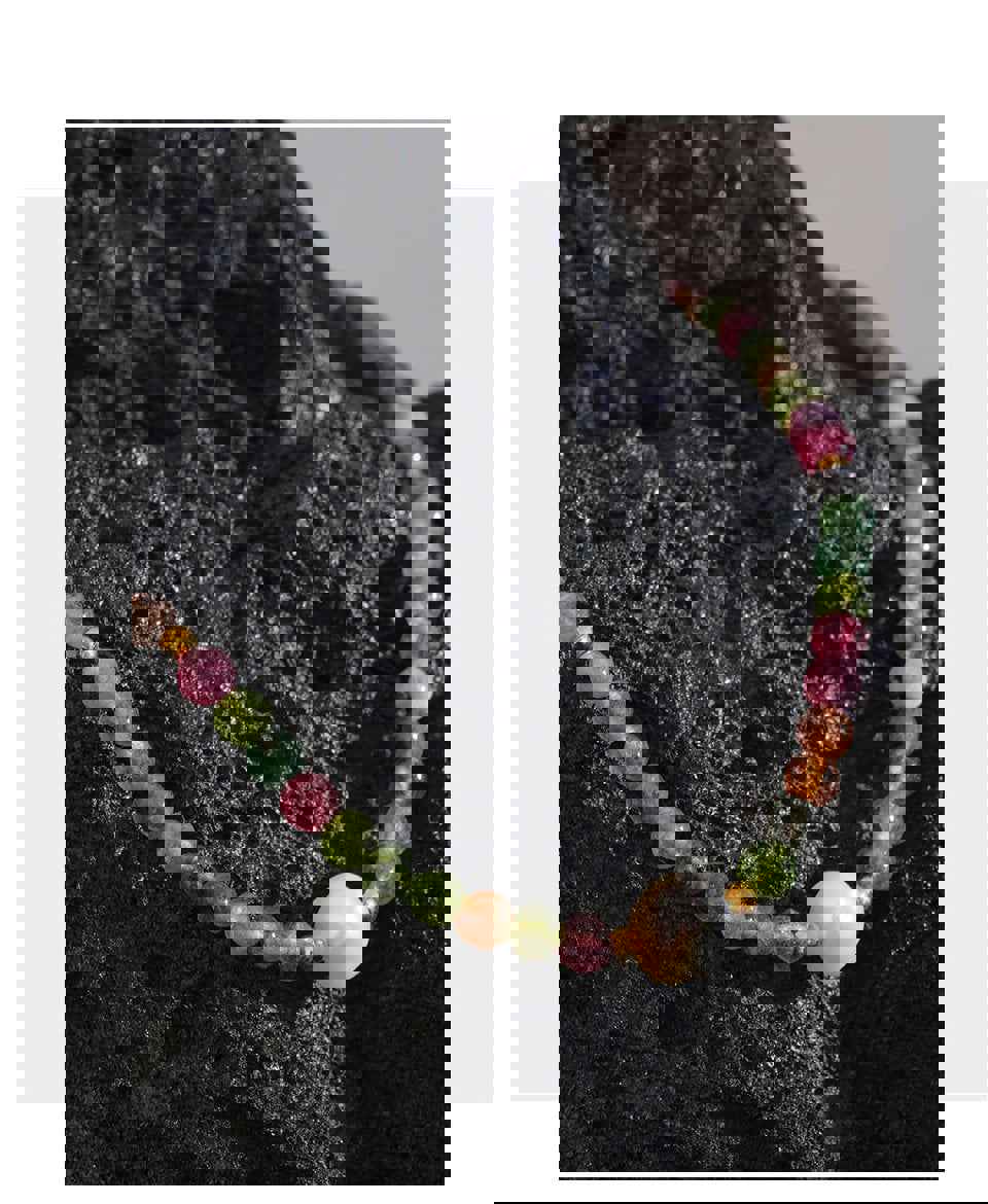 Josslyn Natural Tourmaline & Pearl Necklace - 18K Gold PVD Gemstone Necklace