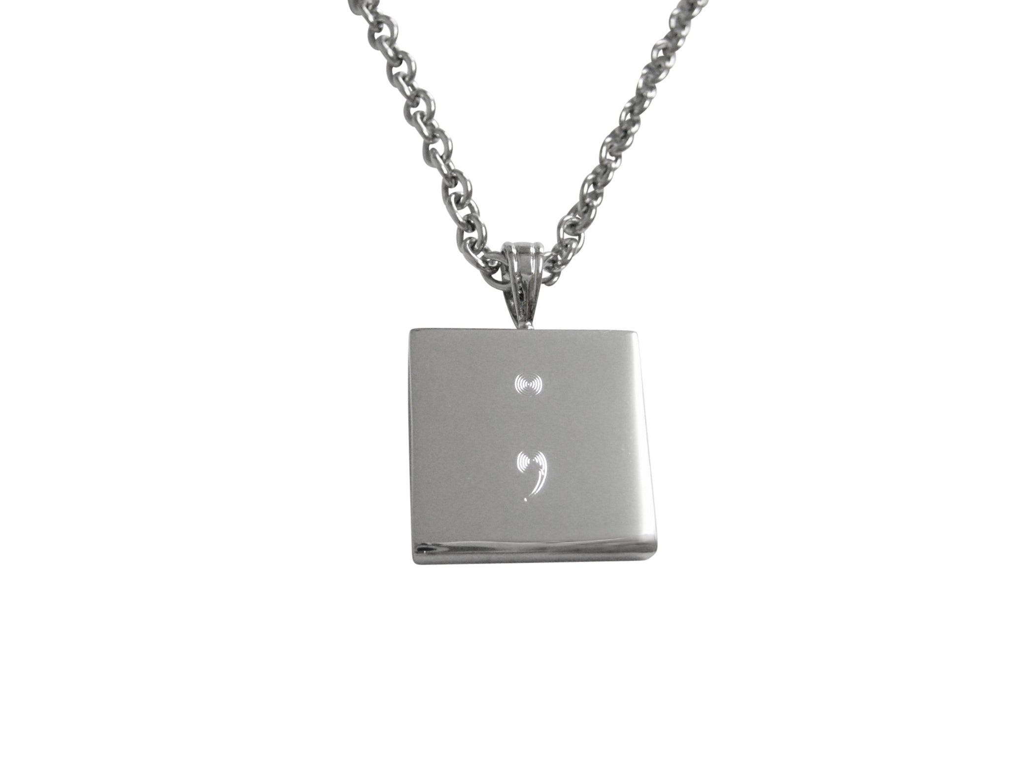 Silver Toned Etched Semicolon Sign Pendant Necklace by Kiola Designs