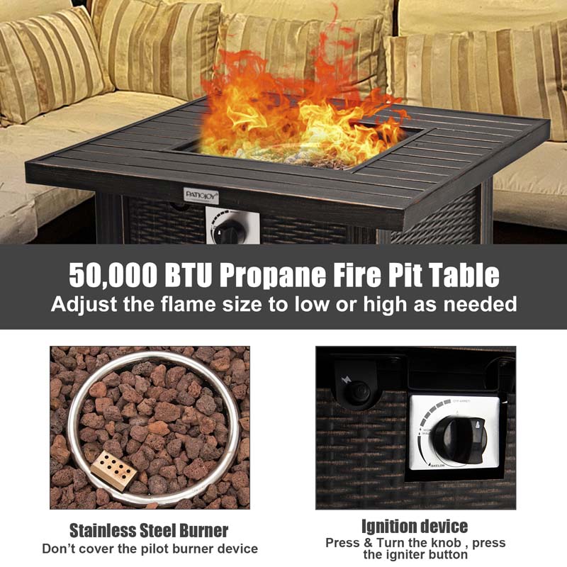 30-Inch Square Outdoor Propane Fire Pit Table with 50000 BTU Burner and Waterproof Cover