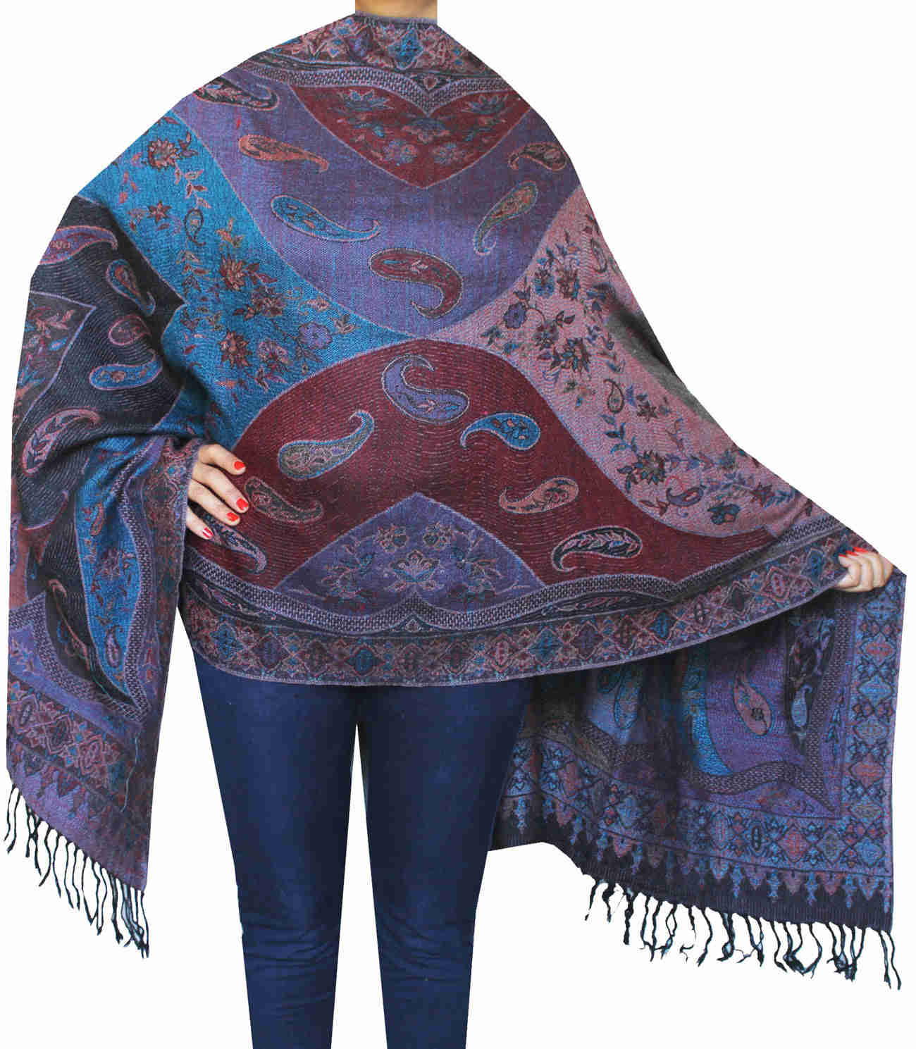 Pure Wool Paisley Shawl Scarves for Women - Handmade in Kashmir (78 x 28 inches)