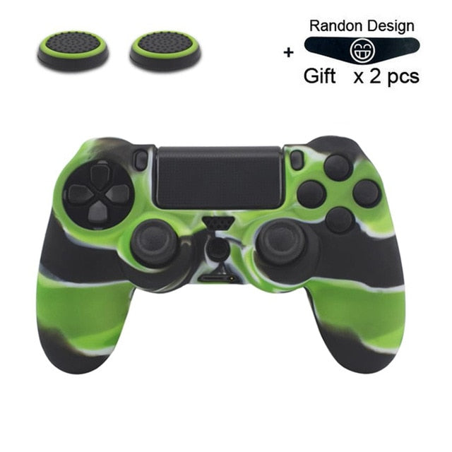 Soft Flexible Silicone Case Cover for Playstation 4 PS4 Pro Slim with LED Light Bar Sticker & 2 Thumb Grips