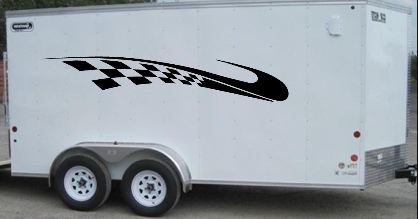 Checkered Racing Stripe Trailer Decal - High Gloss Vinyl Sticker for Cars and Trailers