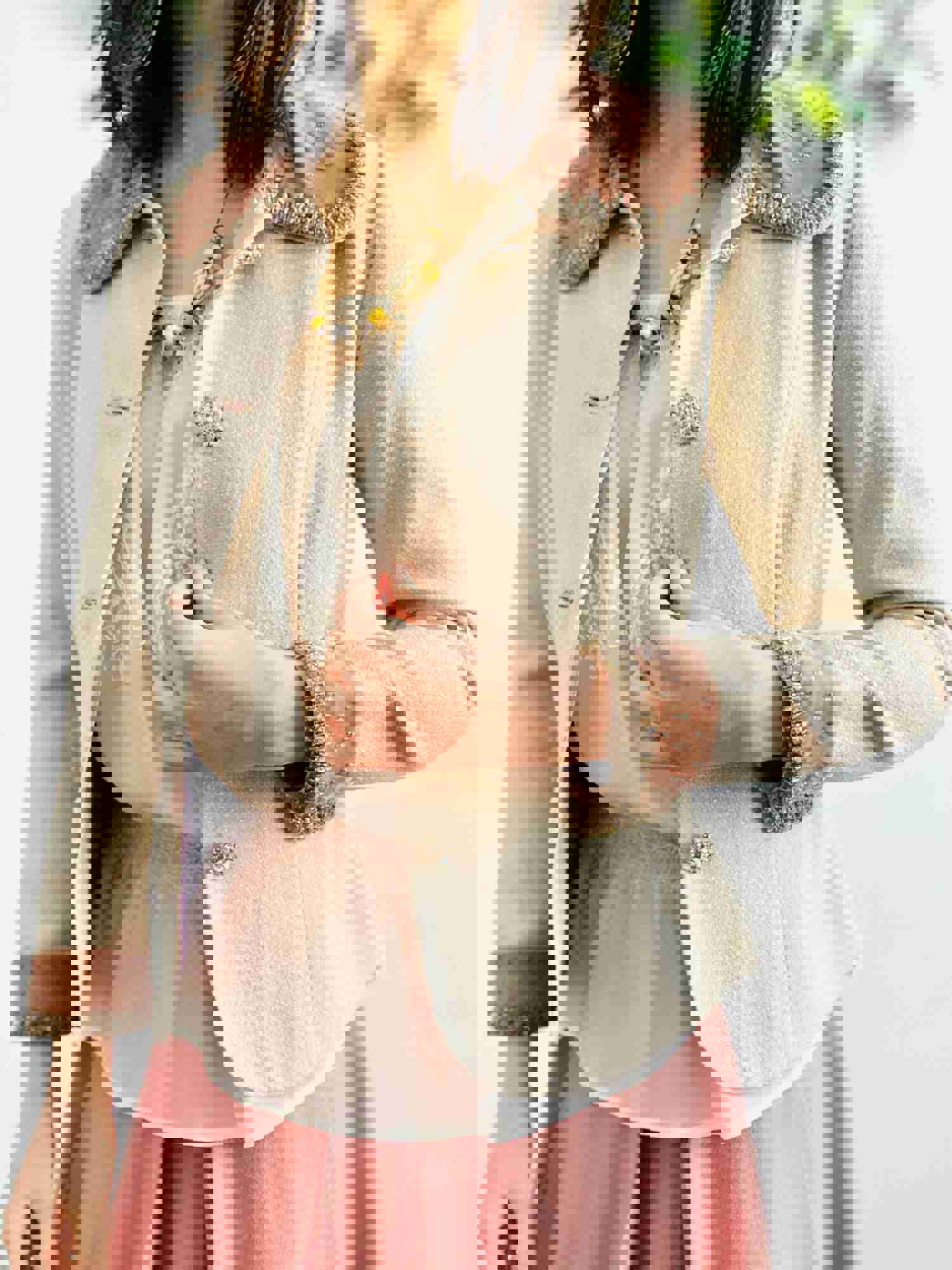 Vintage 1940s Pink Velvet Jacket with Beaded Details and Rhinestone Buttons
