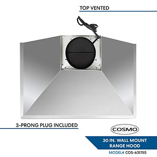Cosmo 63175S 30 Inch 380 CFM Stainless Steel Wall Mount Kitchen Range Hood with Digital Push Control & LED Lighting