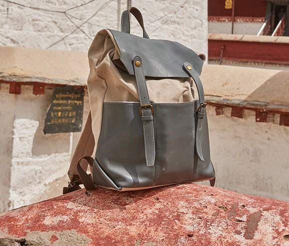 Leather Canvas Men's Cool Backpack - Durable Travel & School Bag