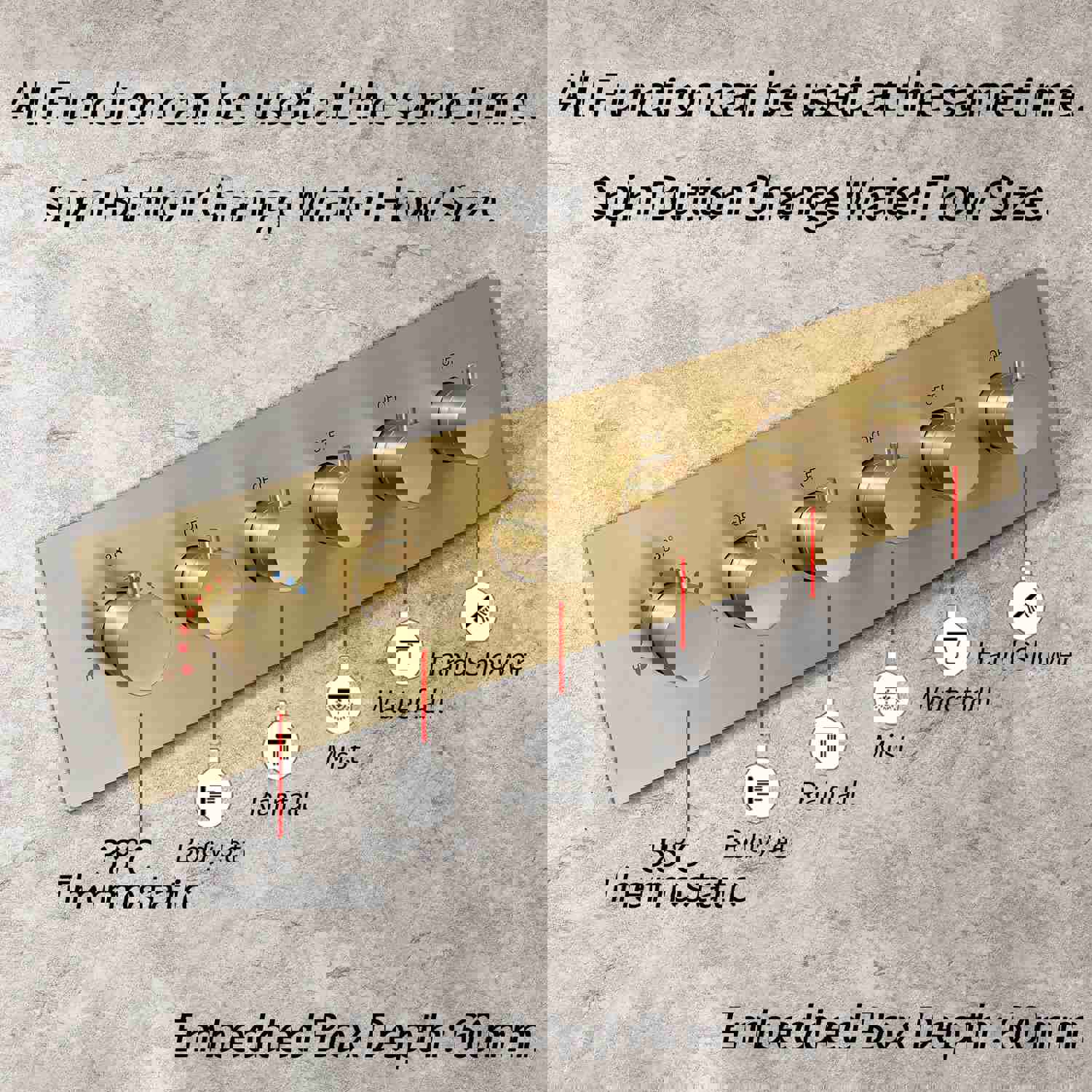 PRECISION Brushed Gold 32 Luxury Complete LED Music Shower Set with Rain Waterfall Mist Spray Function